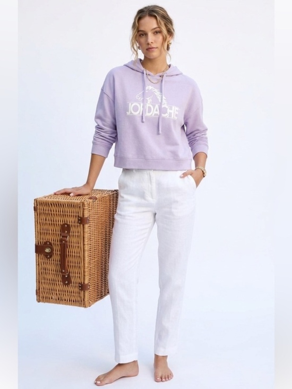 Jordache Violet Horse Logo Cropped Cotton Blend Hoodie